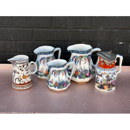 408 - Quantity of jugs. Keeling & Co Losol Ware Exotic etc.