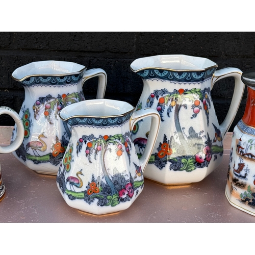 408 - Quantity of jugs. Keeling & Co Losol Ware Exotic etc.