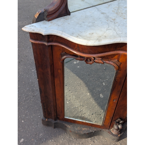 89 - A Victorian walnut mirror back sideboard for restoration, 154cm X 53cm x 212cm