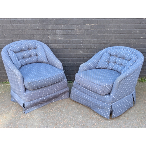 411 - Pair of deep button back fire side armchairs, 75x89x69cm