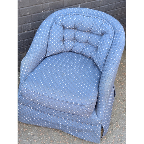 411 - Pair of deep button back fire side armchairs, 75x89x69cm