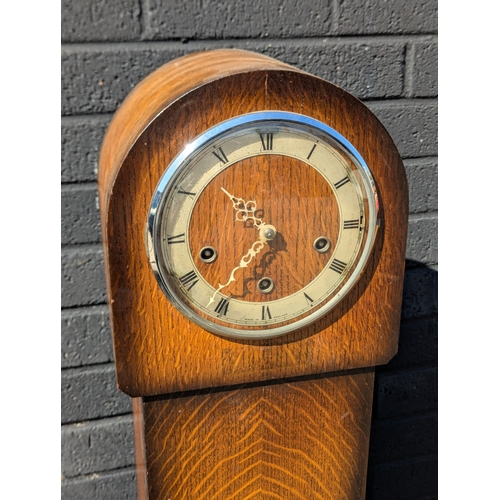 129 - Vintage mahogany granddaughter clock. C1960. 145cm