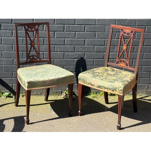 80 - A pair Edwardian inlaid mahogany side chairs.