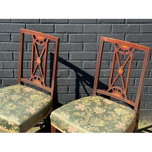 80 - A pair Edwardian inlaid mahogany side chairs.