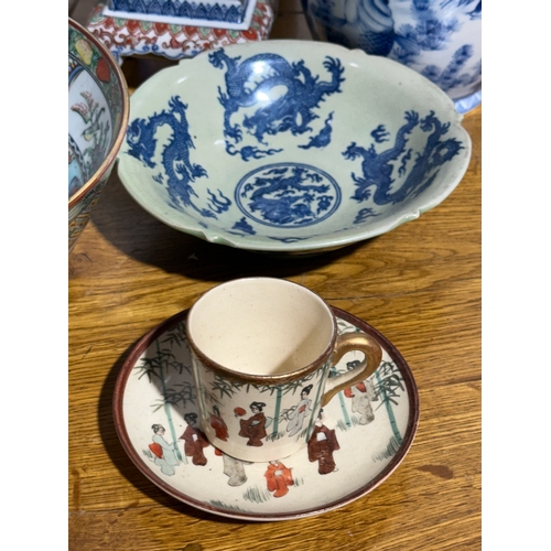 377 - A quantity of Chinese and Japanese pottery, including a cloisonné vase.
