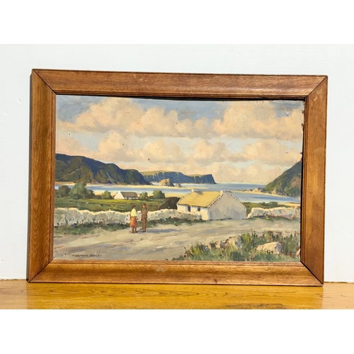91 - T. Desmond Bradley. An oil on board. Claddaghduff Connemara. Frame 72x51.5cm.