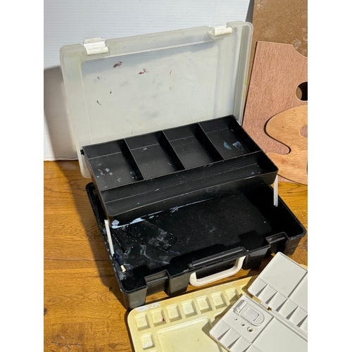 108 - Artist paintboxes, trays, brushes etc