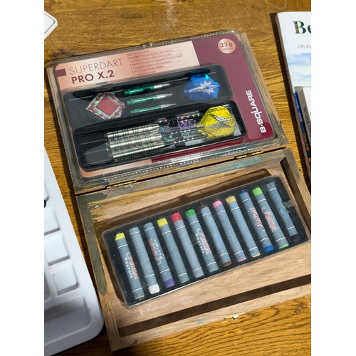 108 - Artist paintboxes, trays, brushes etc