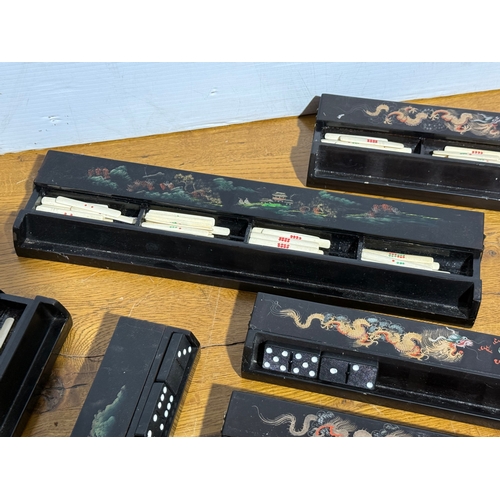 389 - Chinese black lacquer Mahjong racks.