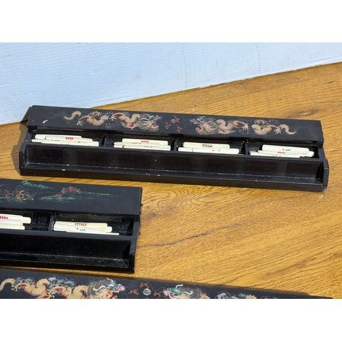389 - Chinese black lacquer Mahjong racks.