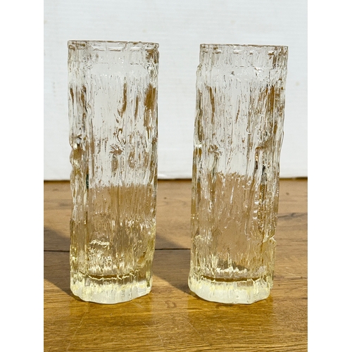 390 - A pair of Ravenhead textured glass vases. 1960-70. 16.5cm.