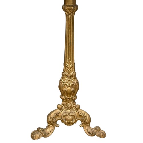99 - A pair of Victorian gilded cast iron pedestal tables with mahogany tops. 36x70.5cm.