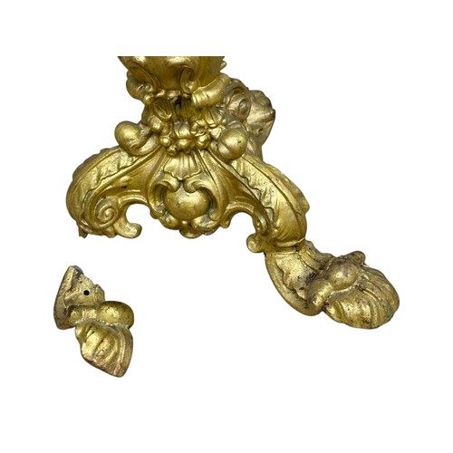 99 - A pair of Victorian gilded cast iron pedestal tables with mahogany tops. 36x70.5cm.