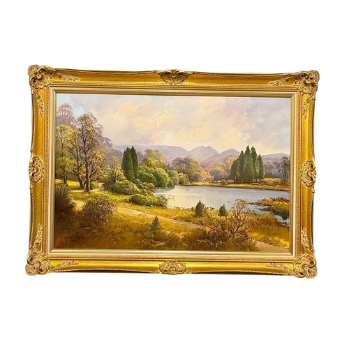 200 - Denis Thornton (1937-1999) A Large Oil on Canvas. Cypress Pond, Castlewellan. 76.5x51.2cm. Frame 91x... 