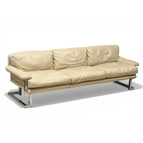 187 - Pieff, C.1960-70. A Large Leather “Manderin” Three Seater Sofa with Chrome Frame. Designed by Tim Ba... 