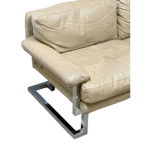 187 - Pieff, C.1960-70. A Large Leather “Manderin” Three Seater Sofa with Chrome Frame. Designed by Tim Ba... 
