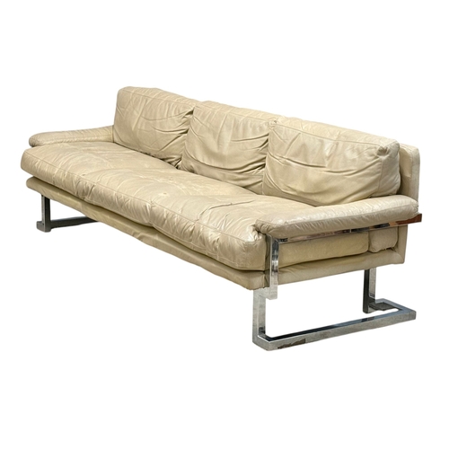 187 - Pieff, C.1960-70. A Large Leather “Manderin” Three Seater Sofa with Chrome Frame. Designed by Tim Ba... 