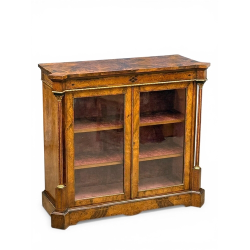 209 - A Victorian Inlaid Burr Walnut Display Cabinet. C.1850-60, Mid 19th Century. With gilt metal mouldin... 