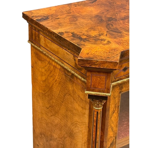 209 - A Victorian Inlaid Burr Walnut Display Cabinet. C.1850-60, Mid 19th Century. With gilt metal mouldin... 