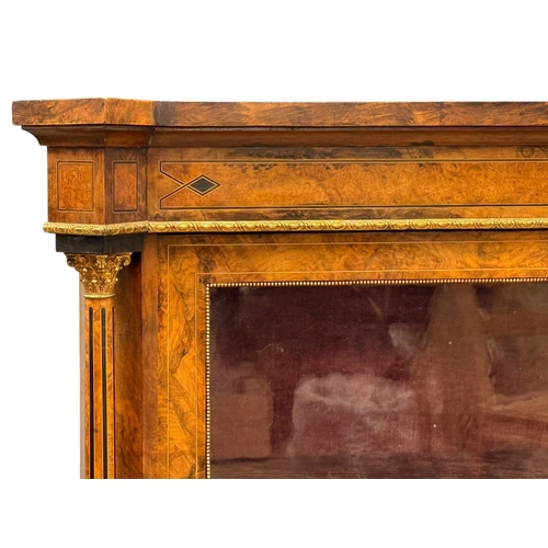 209 - A Victorian Inlaid Burr Walnut Display Cabinet. C.1850-60, Mid 19th Century. With gilt metal mouldin... 