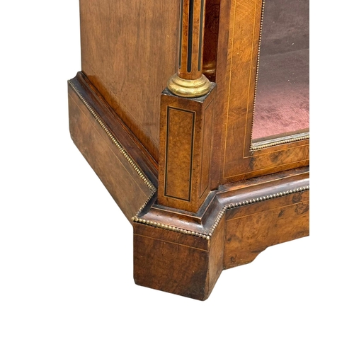 209 - A Victorian Inlaid Burr Walnut Display Cabinet. C.1850-60, Mid 19th Century. With gilt metal mouldin... 