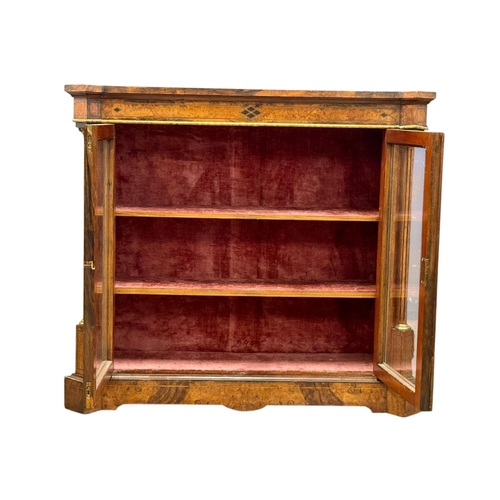 209 - A Victorian Inlaid Burr Walnut Display Cabinet. C.1850-60, Mid 19th Century. With gilt metal mouldin... 