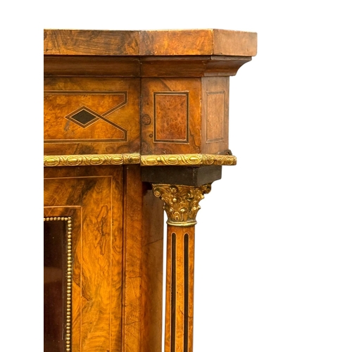 209 - A Victorian Inlaid Burr Walnut Display Cabinet. C.1850-60, Mid 19th Century. With gilt metal mouldin... 