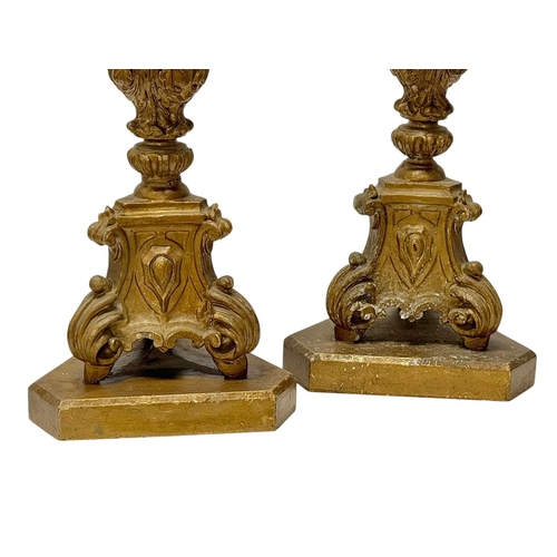 238 - A Pair of Tall Italian Giltwood Candlesticks. Early 19th Century. 66.5cm.