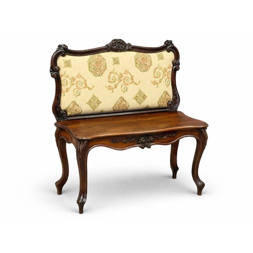 210 - A Quality Victorian Rosewood Hall Bench. C.1860, 19th Century. Beautifully upholstered in a rich cre... 