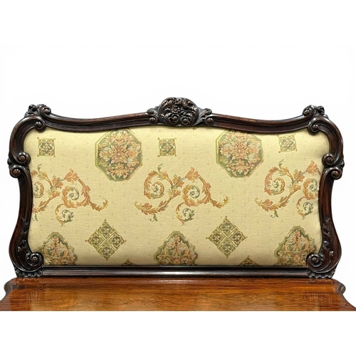 210 - A Quality Victorian Rosewood Hall Bench. C.1860, 19th Century. Beautifully upholstered in a rich cre... 