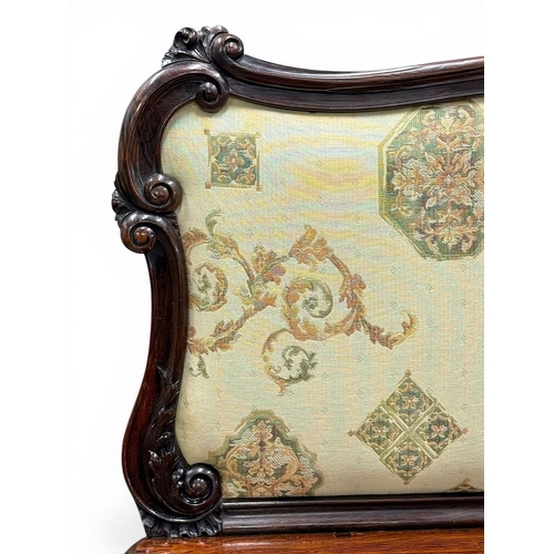 210 - A Quality Victorian Rosewood Hall Bench. C.1860, 19th Century. Beautifully upholstered in a rich cre... 