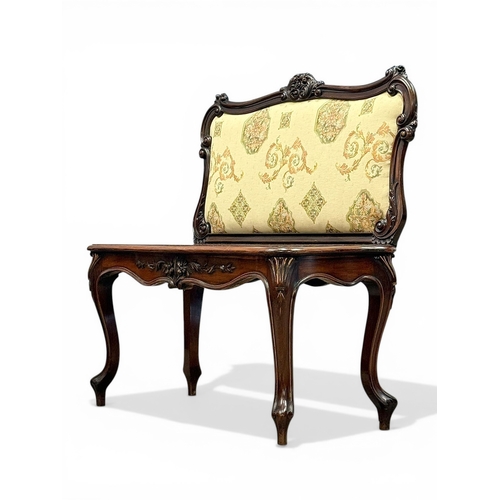 210 - A Quality Victorian Rosewood Hall Bench. C.1860, 19th Century. Beautifully upholstered in a rich cre... 