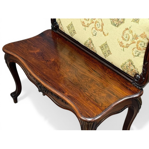 210 - A Quality Victorian Rosewood Hall Bench. C.1860, 19th Century. Beautifully upholstered in a rich cre... 