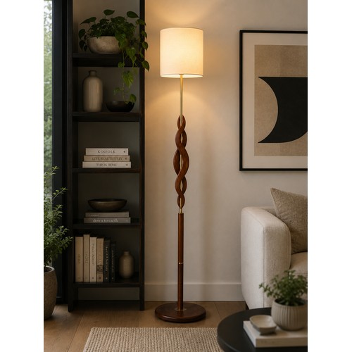 174 - A Teak and Brass Floor Lamp. C.1960. 161cm.