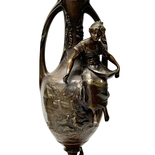 223 - Francois Moreau (1832-1926) A Large Pair of Art Nouveau Bronze Figural Vases Marble Bases. C.1900. 4... 