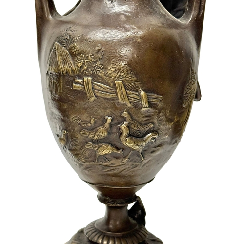 223 - Francois Moreau (1832-1926) A Large Pair of Art Nouveau Bronze Figural Vases Marble Bases. C.1900. 4... 
