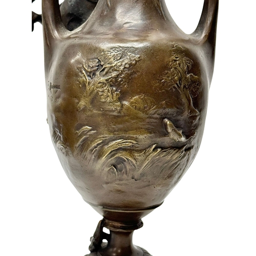 223 - Francois Moreau (1832-1926) A Large Pair of Art Nouveau Bronze Figural Vases Marble Bases. C.1900. 4... 