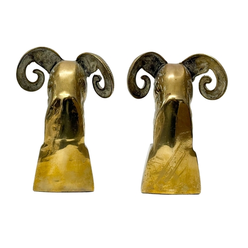 224 - A Pair of Brass Rams Head Bookends. Mid 20th Century. 12x10x18cm.