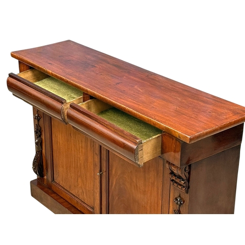 225 - A Victorian Mahogany Side Cabinet. C.1870, Late 19th Century. With Ogee drawer fronts and carved cor... 