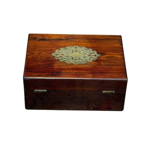 227 - A Victorian Rosewood and Brass Mounted Jewellery Box. 27x19.5x12cm.