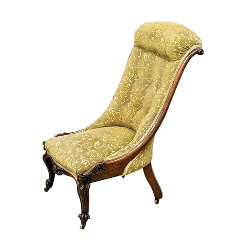 233 - A Quality Victorian Rosewood Framed Roll Back Ladies Chair. C.1850, Mid 19th Century.