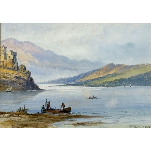 261 - T. Wilson. Two Watercolour Drawings. Lake and Mountain Scenes. Early 20th Century. 25.5x18cm. Frame ... 