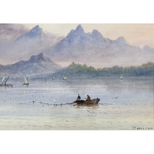 261 - T. Wilson. Two Watercolour Drawings. Lake and Mountain Scenes. Early 20th Century. 25.5x18cm. Frame ... 