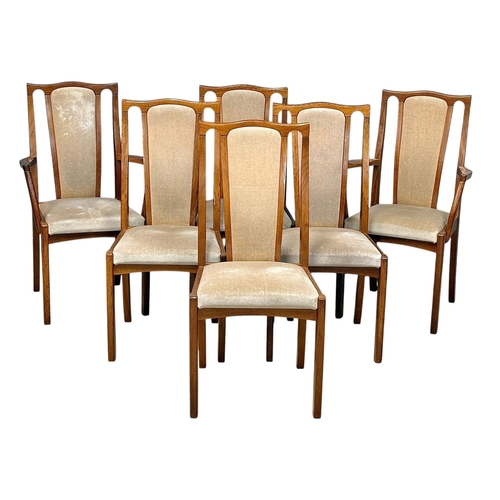 279 - A Teak Extending Dining Table and Six Chairs by Meredew. C.1970. 145x94x74cm. Open 188x94x74cm.