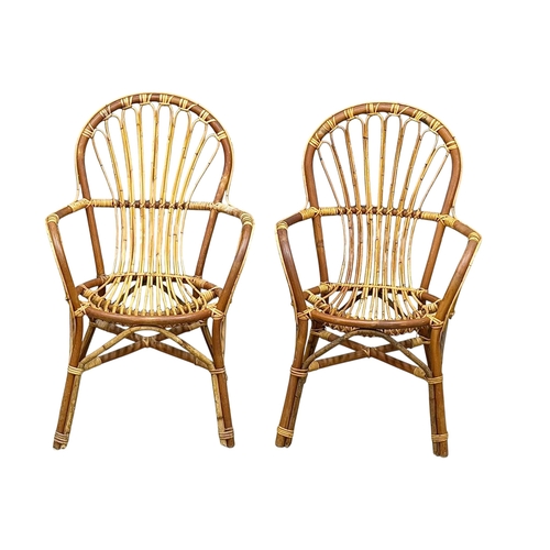 281 - A Pair of Bamboo and Rattan Armchairs. C.1960.