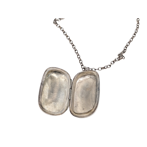 649 - Large Silver locket & Chain, 37 grams