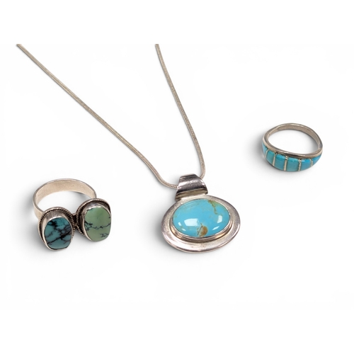 651 - Silver Pendant & Chain with 2 Silver Rings