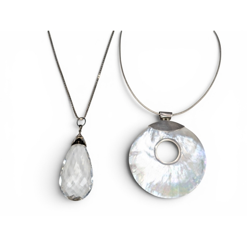 665 - 2 Silver Necklaces With Crystal & Mother of Pearl Pendants