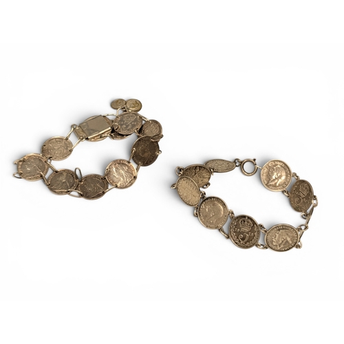697 - 2 Silver Coin Bracelets, 37 grams