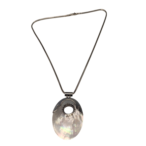 698 - Large Silver & Mother Of pearl Pendant on Silver Chain
